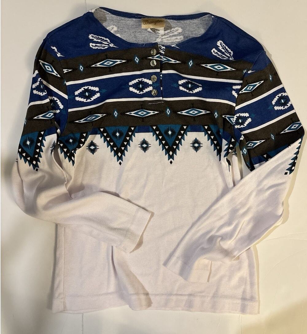 VTG Wrangler Women’s Western Style Long Sleeve Shirt Blue and Brown Size Small